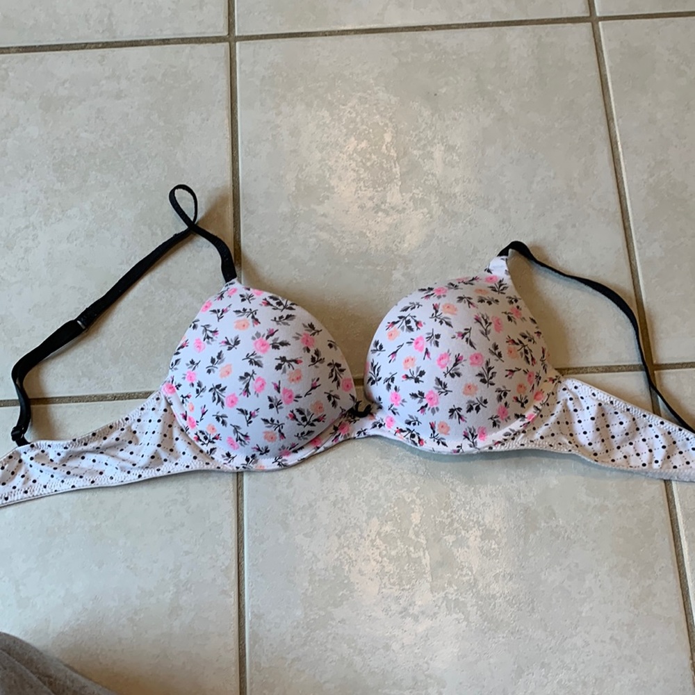 Victoria’s Secret White and Floral Plunge Bra Size 34B